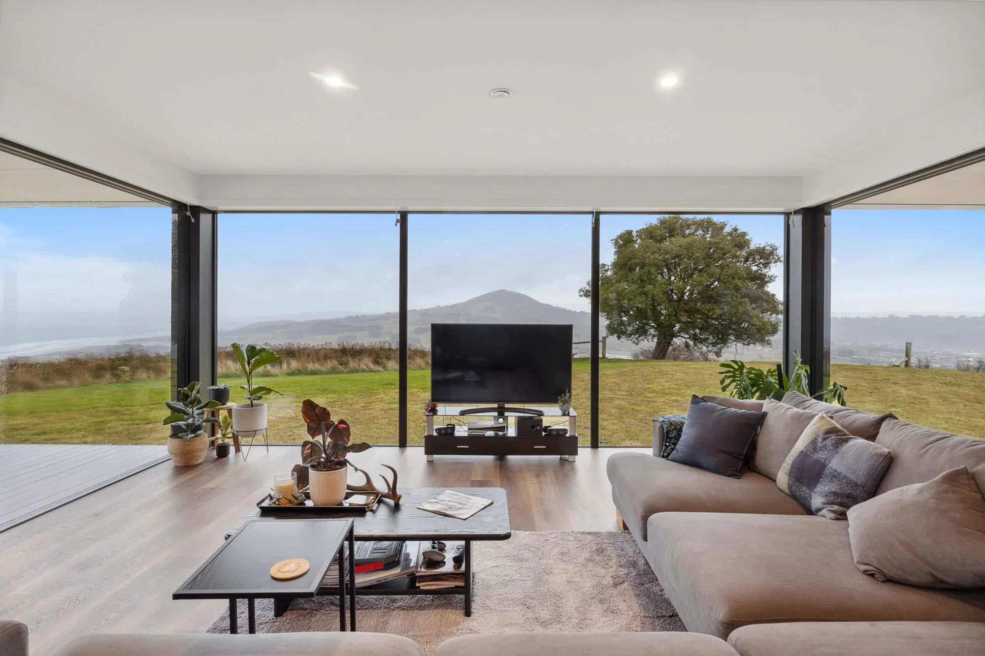 Open-plan living space with wide views across the Otago landscape