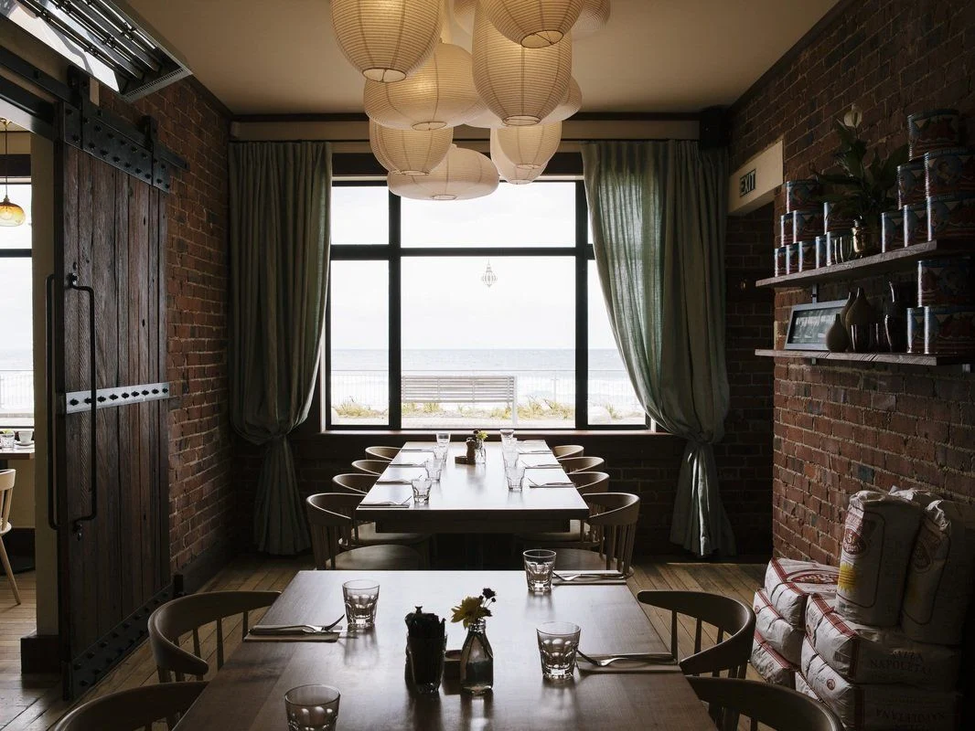 Restaurant dining room overlooking the waterfront